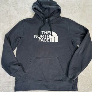North Face Mens M Black Logo Pullover Hoodie Outdoor Unisex Kangaroo